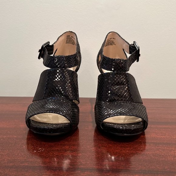 Anne Klein iFlex AK Akouray Faux Snakeskin Black Peep Toe Heel 5.5M New w/o Box - Picture 4 of 9